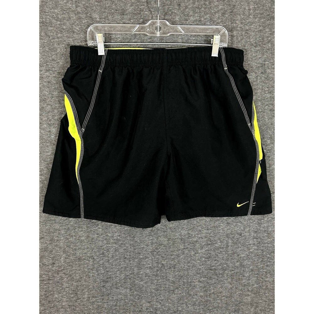 Y2K Nike Swim Trunks Men Size XL Black Neon Green Mesh Lined Bathing Suit Shorts